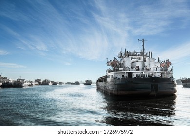 Barge for transporting export and import cargo on the river