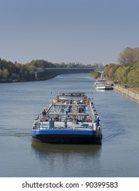 Barges on canal - Wesel-Datteln-Kanal in Dorsten, Germany