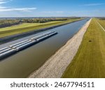 barges on Chain of Rocks Canal of the Mississippi River above St Louis - aerial view