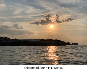 Barges At Sunset On Tennessee River In Decatur, AL