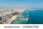 Bari, Italy. The central embankment of the city during the day. Lungomare di Bari. Summer. Bari - a port city on the Adriatic coast, Aerial View  