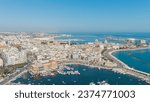 Bari, Italy. The central embankment of the city during the day. Lungomare di Bari. Summer. Bari - a port city on the Adriatic coast, Aerial View  