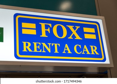 Bari, Italy - February 3, 2020: Sign of Fox Rent A Car, company owned by Europcar Mobility Group