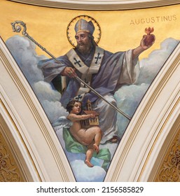 BARI, ITALY - MARCH 3, 2022: The Fresco Of Augustine Doctor Of The Church In The Church Chiesa San Ferdinando By Nicola Colonna (1862 -1948).
