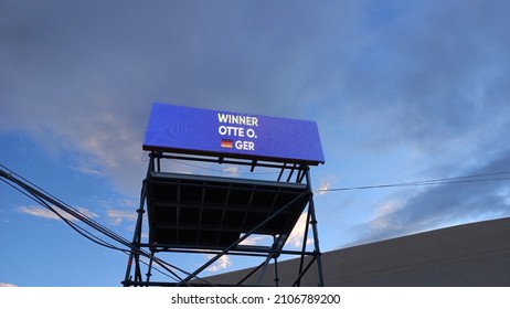 Bari,Italy - November 28 2021 : Electronic Scoreboard At The End Of The Tennis Tournament Valid For Qualifying For The Australian Open 2022 Won By Otte Oscar With The Wording 