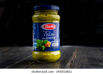 Barilla Pesto Sauce Alla Genovese On Glass Jar For Home Cooking Food