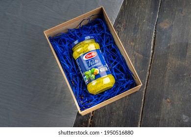 Barilla Pesto Sauce Alla Genovese On Glass Jar For Home Cooking Food