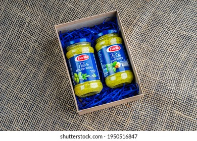 Barilla Pesto Sauces On Glass Jar For Home Cooking Food