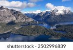 Bariloche Skyline At San Carlos De Bariloche In Rio Negro Argentina. Snowy Mountains. Chico Circuit. Travel Background. Bariloche Skyline At San Carlos De Bariloche In Rio Negro Argentina.