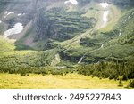 baring falls from the glacier on the going to the sun mountain. view from siyeh pass trail, Glacier national park, Montana, USA.