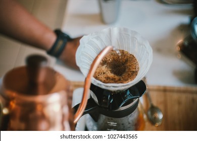 Barista brewing coffee, method pour over, drip coffee. - Shutterstock ID 1027443565