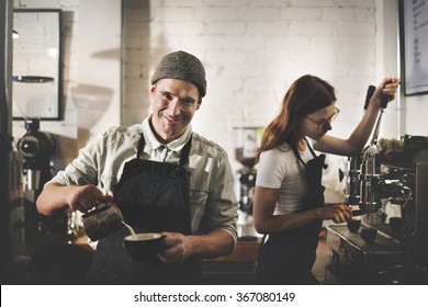 Barista Coffee Shop Waiter Waitress Couple Apron Concept - Powered by Shutterstock