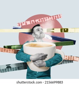 Barista with a huge cup of aromatic coffee. Art collage. - Powered by Shutterstock