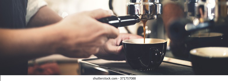 Barista Machine Coffee Counter Espresso Pour Concept