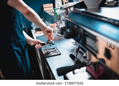 Barista preparing cappuccino on espresso machine for customer in coffee shop. - Shutterstock ID 1730077633