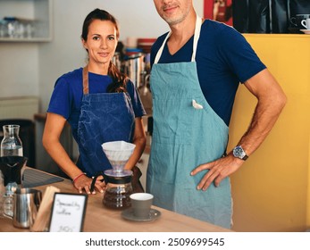 Baristas serving coffee at a cozy café with a welcoming atmosphere on a sunny morning - Powered by Shutterstock