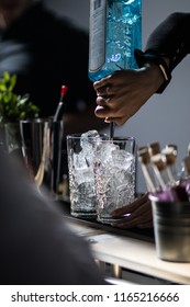 Barkeeper Pouring Gin. Mixing Drinks.