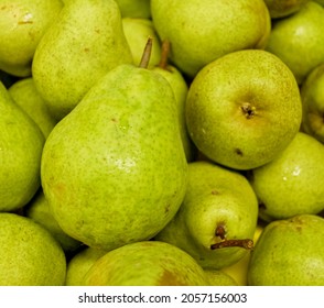 Barlett Pears For Sale At A Local Farm Stand.  Closeup.