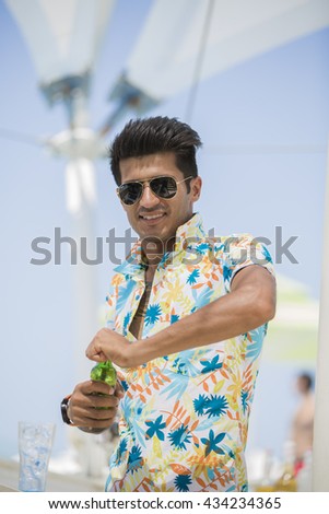 Similar – Glücklicher Mann mit Sonnenbrille lacht bei der Sommerparty.