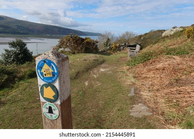 Barmouth. Snowdonia National Park. Wales. April. 18. 2022. Cambrian Way Trail Marker Post