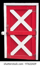 Barn Door Locked, Isolated In Red And White