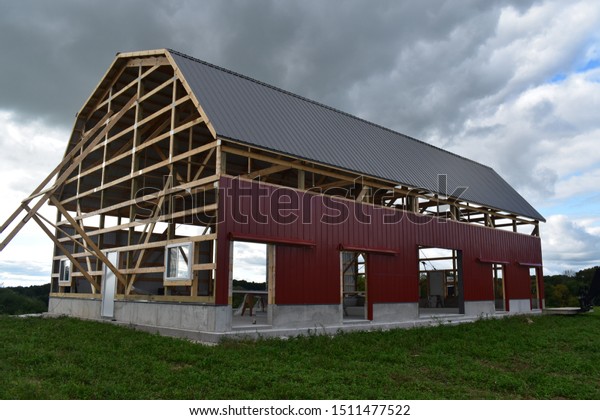 Barn Gambrel Roof Under Construction Stock Image Download Now