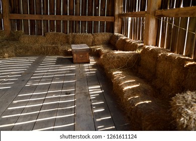 Barn With Hay Bale Couches For Shows And Entertainment At By Chadsey's Cairn Winery And Vineyard Wellington, Prince Edward County, Ontario, Canada - September 30, 2017