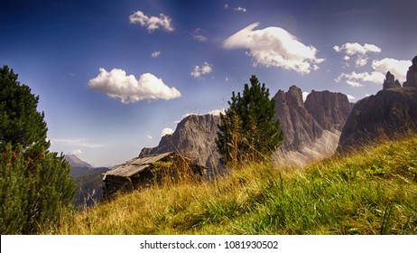 Barn And Meadow In Alta Badia, Alps Italy