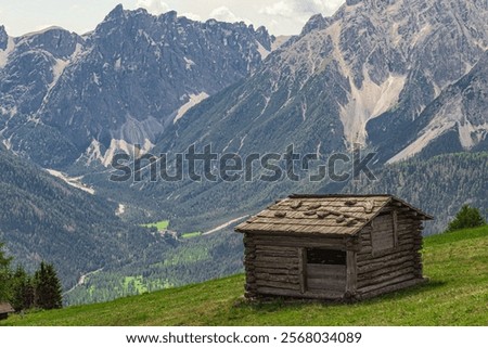 Barn on Mount Elmo in Puster Valley. South Tyrol, Italy