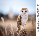 the barn owl sitting on a rest of pale