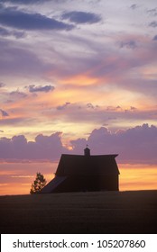 Barn At Sunset In Silhouette, Davenport, WA