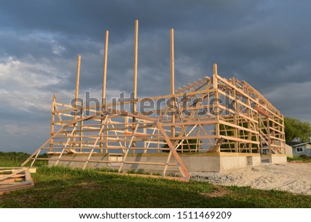 Barn under construction frame stick built post and beam