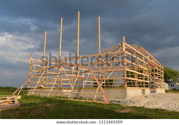 Barn Under Construction Frame Stick Built Stock Photo Edit Now