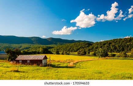 Barn And View Of The Shenandoah River In The Shenandoah Valley, Virginia.