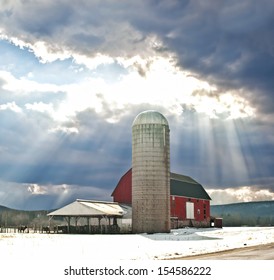 Barn In Winter With Sun-rays