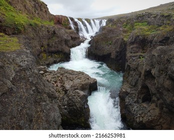 Barnafoss waterfall in Iceland coming from underground cave