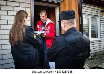 Barnaul,Russia-April 10, 2019.Russian bailiffs describe the property of debtors