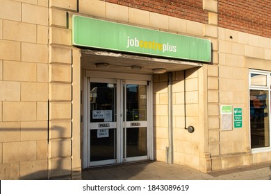 Barnsley, S Yorkshire, England - Oct 23rd 2020 - Exit Doors Of Job Centre Plus, The Unemployment Agency In The UK. Universal Credit Office In Barnsley. Social Welfare Office During Coronavirus Crisis.