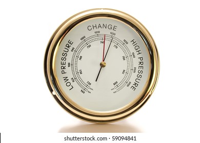 Barometer Brass with White Face Isolated