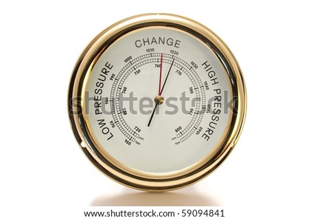 Barometer Brass with White Face Isolated