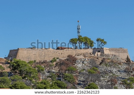 The Barone Fortress high above Sibenik seen from St. John's Fort