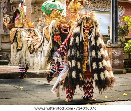 barong and keris dance is a religious show in Bali based on the great Hindi epics of Ramayana