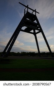 The Barony A frame at the former Barony Colliery at Auchinleck, East Ayrshire at dusk.