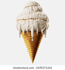 Baroque artistic image of ice cream isolated vanilla 3D suspended