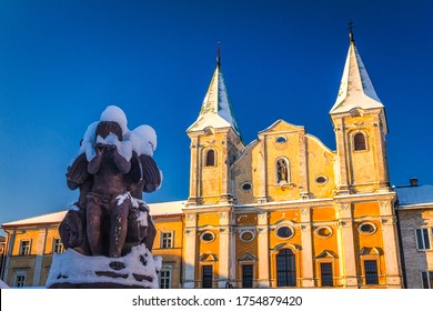 Baroque Church Of The Conversion Of St. Paul The Apostle In The Marianske Namestie Square, Zilina, Slovakia, Europe.