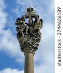 Baroque Holy Trinity Column in the square next to the Church of St. Lawrence in Náchod, Czech Republic.