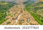 The baroque town of Ragusa Ibla in Sicily, Italy, Europe. Aerial drone photo