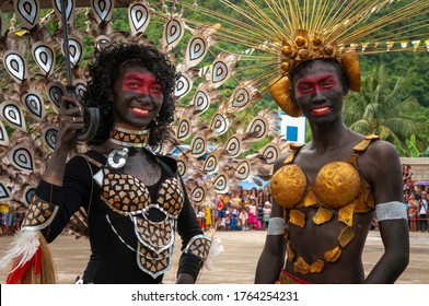 Barotuan, El Nido, Palawan, Philippines - 21 January 2018: unidentified smiling Filipino men dressed as drag queens at the locally popular annual Ati-Atihan fiesta to honor Santo Nino (Infant Jesus)