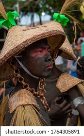Barotuan, El Nido, Palawan, Philippines - 21, January 2018: unidentified Filipino man at annual Ati-Atihan fiesta in Barotuan to honor Santo Nino (Infant Jesus) with parades, dances and performances