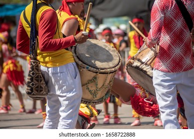 BARRANQUILLA, ATLÁNTICO COLOMBIA. 23 of February 2020. 
Traditional Colombian drum at the Barranquilla Carnival